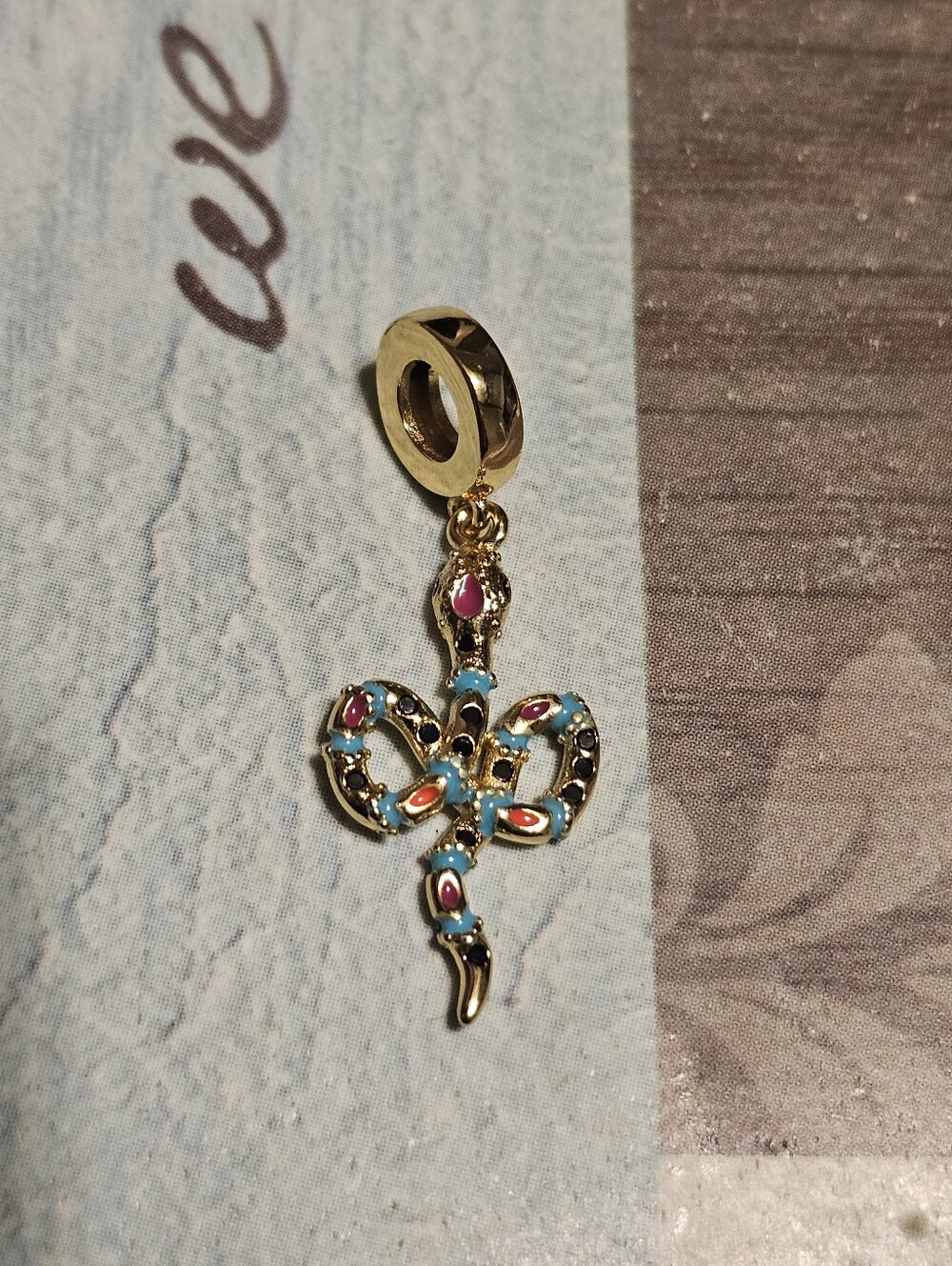 Sterling Silver 925 Colorful Snake Charm Pendant